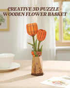 rowood Orange Tulip Wooden Flower, DIY Artifical Flower Building Set Craft Kit - Image 3