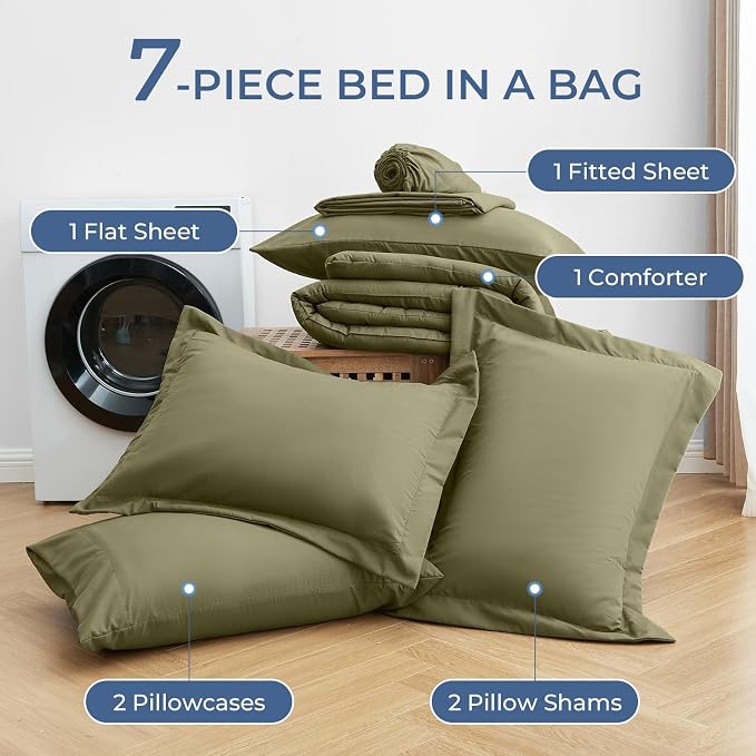 Sasttie King Size Comforter Set, 7 Pieces Bed in a Bag King, Complete Bedding - Image 6
