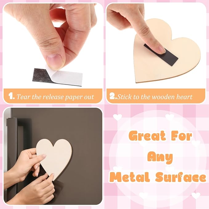 Qunclay 20 Pcs Wooden Heart Magnets - Image 3