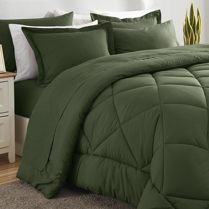 CozyLux Queen Comforter Set Olive Green - Image 4
