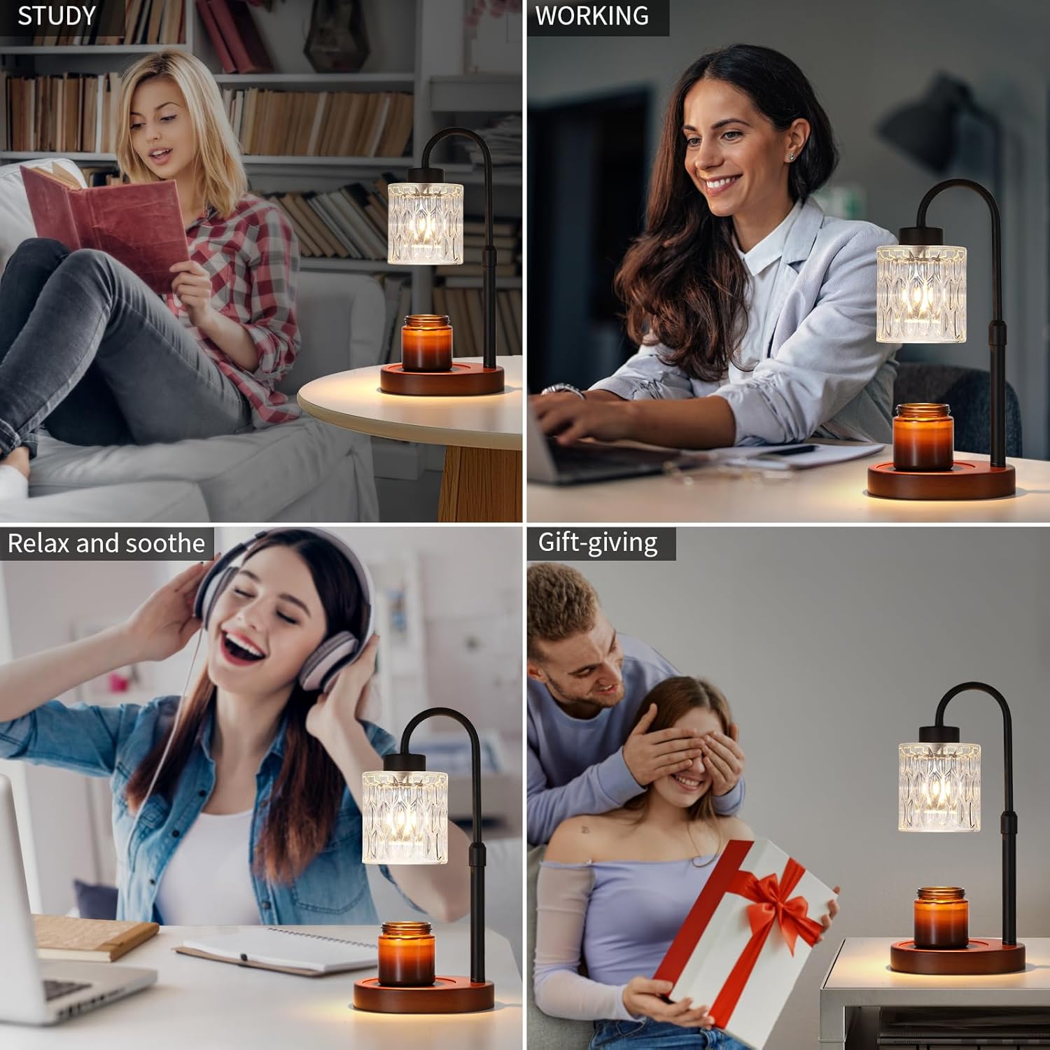 Black Candle Warmer Lamp with Dimmer and Timer,Home Decor Lamp for Scented Jar,Electric Wax Melt Warmer,Mother's Day/Birthday/Christmas Gifts for Mom/Wife,Adjustable Height,with 2 Bulbs