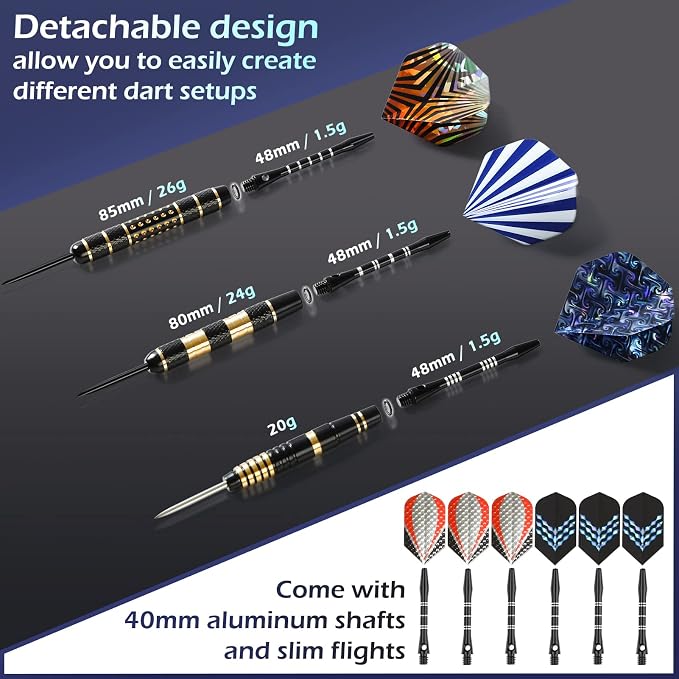 LANNEY Darts Metal Tip Set, Steel Tip Darts Set 20 Grams 24 Grams and 26 Grams - Image 4