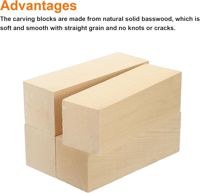 MECCANIXITY 4Pcs Basswood Carving Block, Arts Decoration, Crafts Whittling - Image 3