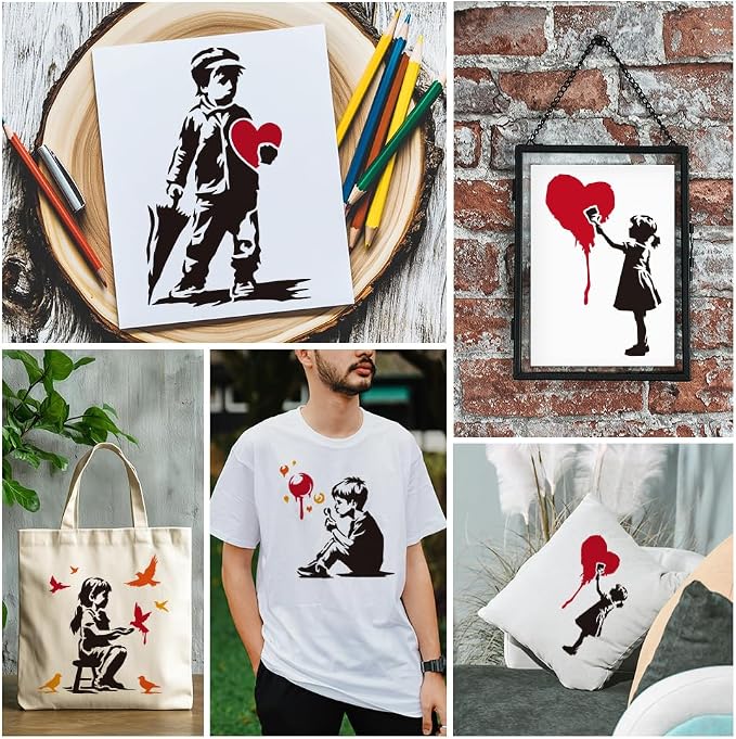 4Pcs Banksy Graffiti Stencils for Painting, Reusable Banksy Girl Boy Stencil - Image 5
