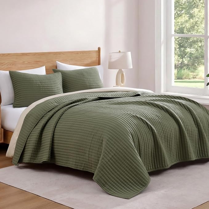 WRENSONGE King Size Quilt-3 Pieces Lightweight Bedspreads Olive Green King - Image 4