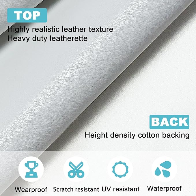 White Faux Leather Fabric 20"×55" Smooth Grain Upholstery Vinyl - Image 2
