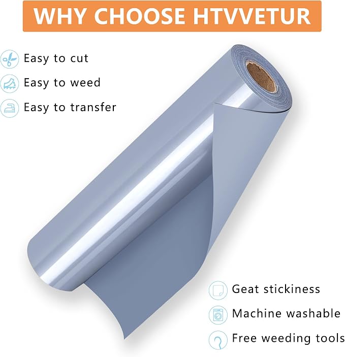 HTVVETUR Silver HTV Iron on Vinyl 12Inch by 35ft Heat Transfer Vinyl - Image 3