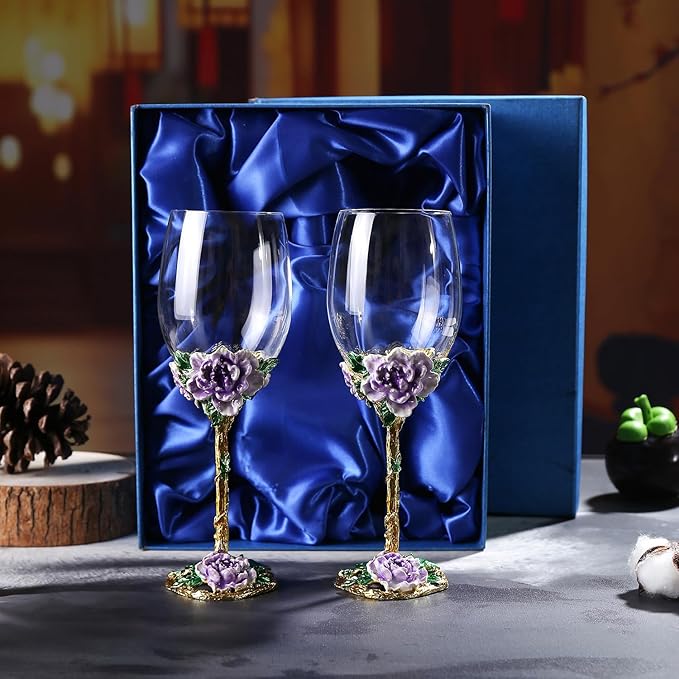 Simcat Handmade Painted Enamel Flower Glass Wine Glasses Transparent Refined by Simcat