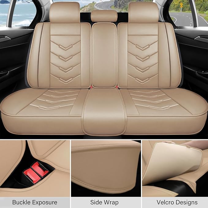 Leather Car Seat Covers Fit for LR Defender 2020-2025, 5 Seater Waterproof and Wear-Resistant Seat Cover Interior Accessories(Full Set with Pillow,Beige)