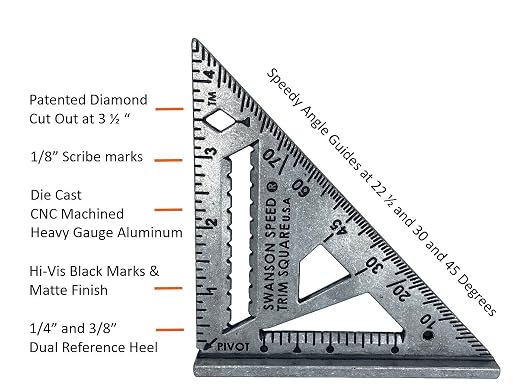 Swanson 4 1/2" Trim Speed Square | Made in the USA aluminum alloy rafter square - Image 6