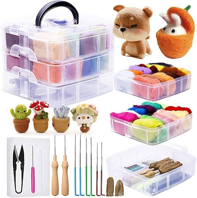 JUPEAN Needle Felting Kit, 24 Colors Wool Roving, Complete Needle Felting by Jupean