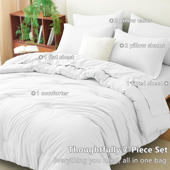 CozyLux King Size Comforter Set White, 7 Pieces Bed in a Bag King Comforter Set - Image 6