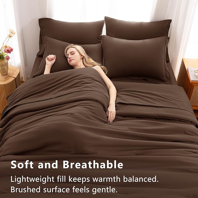 CozyLux Queen Comforter Set Brown, 7 Pieces Bed in a Bag Queen Comforter Set - Image 5