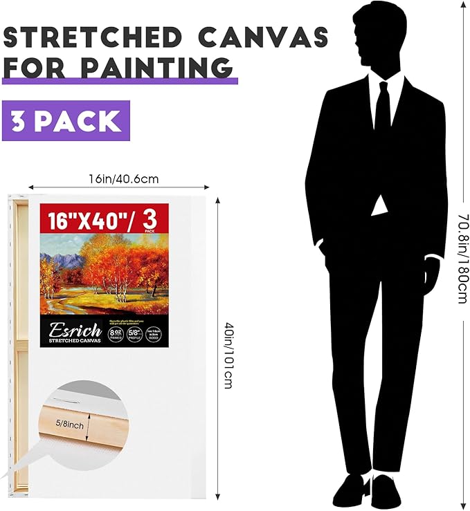 ESRICH Stretched Canvas for Painting 16x40 Inch, Triple Primed Acid-Free Cotton - Image 2