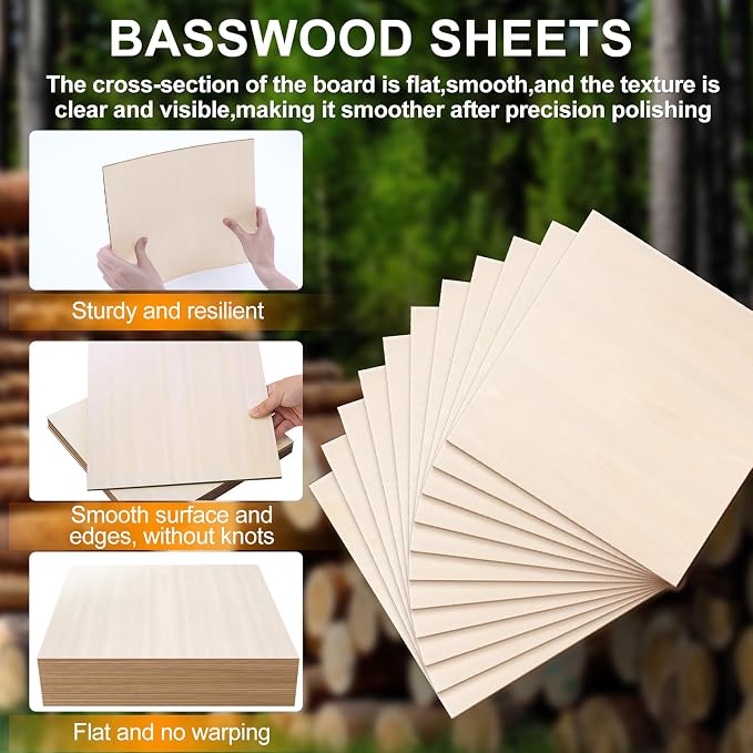 Basswood Sheets 12 x 12 x 1/8 Inch, 26 Packs Plywood Sheets Unfinished Wood - Image 3
