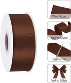 Brown 1.5 Inch Continuous 25 Yards Satin Wired Ribbon - Image 3