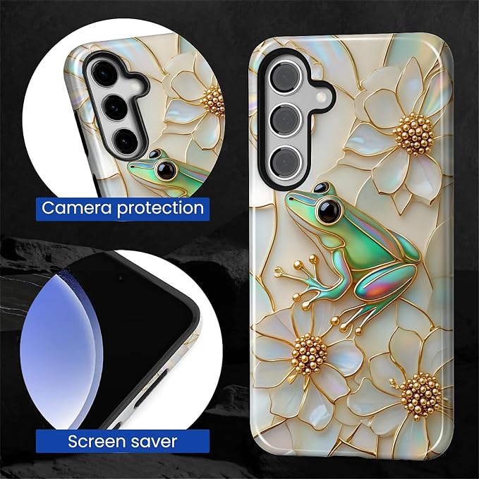 for Samsung Galaxy S24 Case, Stained Glass Frog Flowers Pattern Glossy 2 in 1 - Image 6