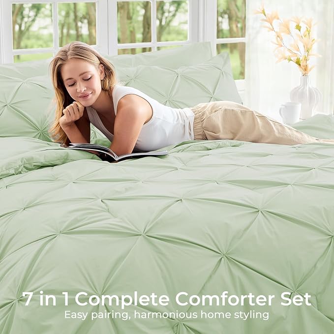 Sasttie King Size Comforter Set, 7-Piece Bed in a Bag, Pintuck Bedding Sets - Image 6