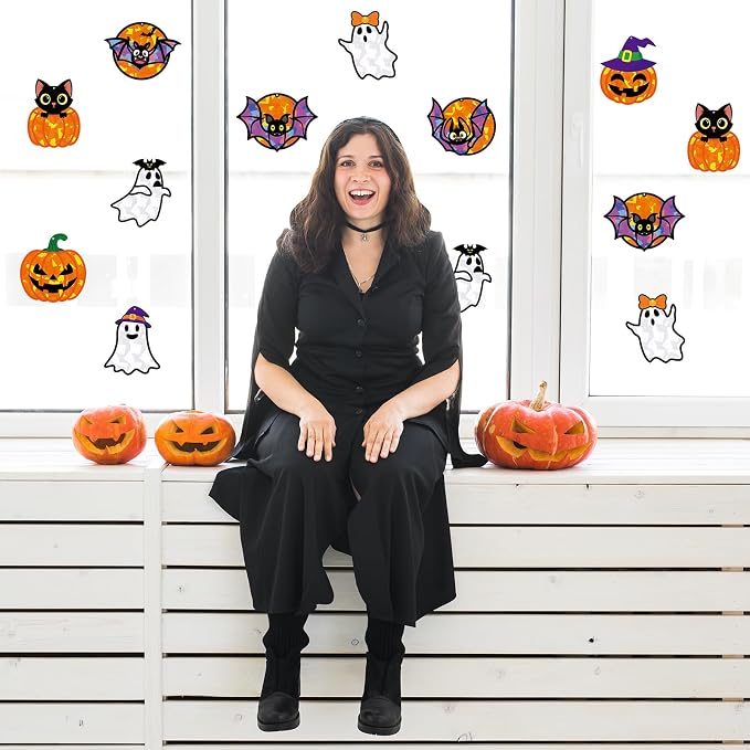 Renbuzhu 40PCS Halloweens Crafts Bulk: Ghosts Pumpkins Paper Suncatchers DIY - Image 6