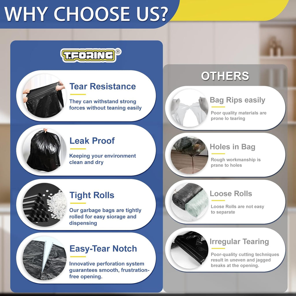 8 Gallon Trash Bags Heavy Duty - 30 Liters Black Garbage Bags,0.94 Mil Thick,220 Count,Medium Leakproof and Unscented Wastebasket Can Liners for Kitchen Home Toilet