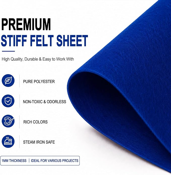 Royal Blue Large Felt Fabric 36" x 36", 1mm Stiff Felt Sheet, Nonwoven Fabric - Image 4