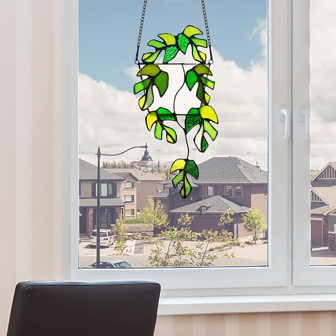 BOXCASA Monstera Leaf Stained Glass Suncatcher Window Hanging Plant Gift | - Image 3