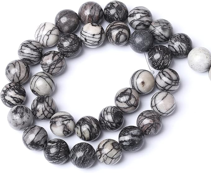 38pcs 10mm Natural Stone Beads Spider Web Stone Round Loose Spacer Energy Stone - Image 5