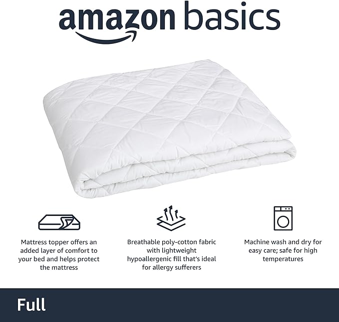 Amazon Basics Hypoallergenic Quilted Mattress Topper Pad, Cover 18 Inches Deep - Image 2