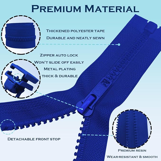 ANPURZII 2PCS #5 16 Inch Ocean Blue Separating Jacket Zippers - Image 3
