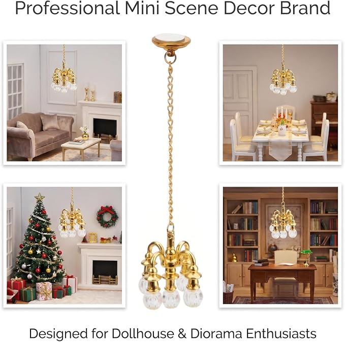 Dollhouse Miniature Chandelier 1:12 Scale Chrystaline Chandelier Pendant 5 Head - Image 2