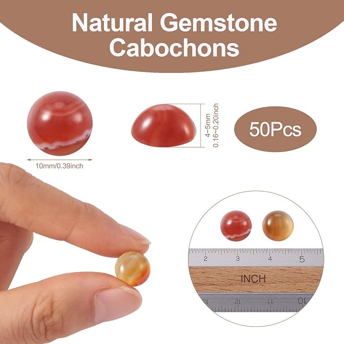 FASHEWELRY 50Pcs Natural Red Agate Cabochons Flat Back Gemstone Cabochons Half - Image 5