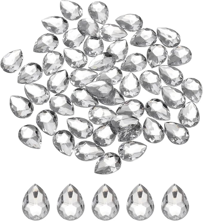 MECCANIXITY 50PCS Flat Back Acrylic Teardrop Gems 13x18mm Artificial Rhinestones by MECCANIXITY