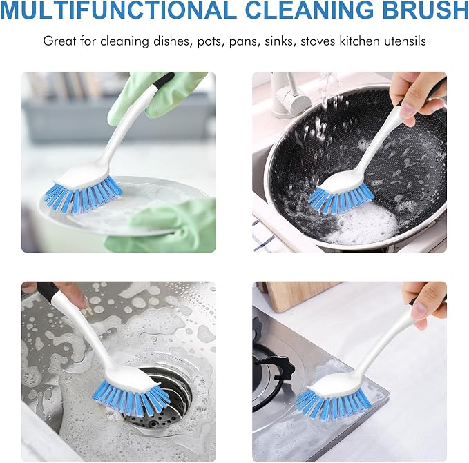 SetSail Dish Brush with Handle, 3 Pack Stiff Bristles Dish Scrubber with - Image 6