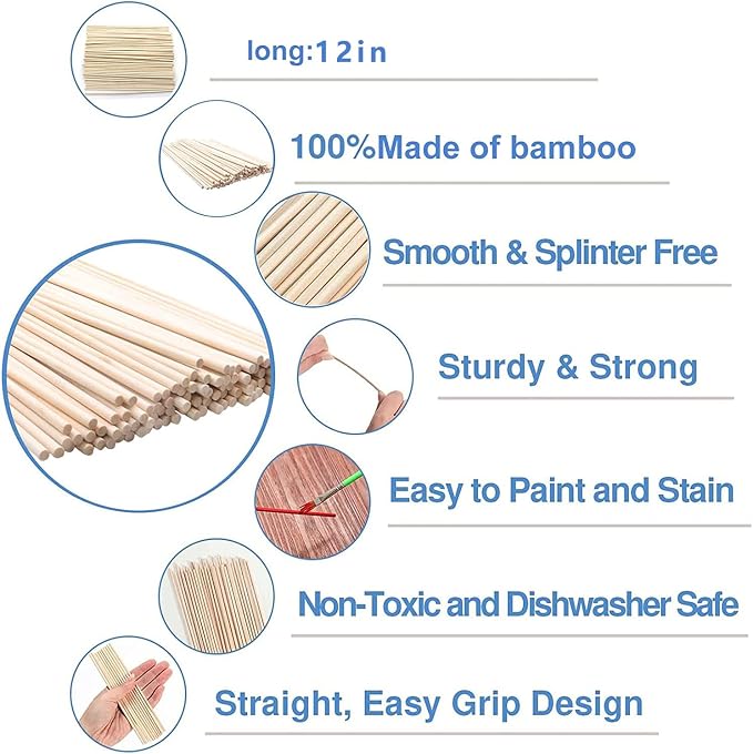 DaTpuik 1/2 x 17.5 Inch 10 PCS Dowel Rods Wood Sticks Wooden Dowel Rods - Image 2