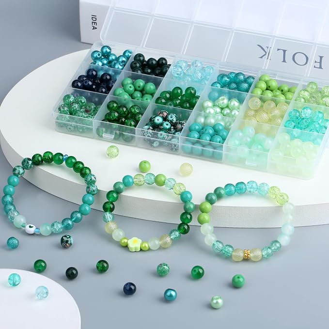 DUQGUHO St Patricks Day Beads for Jewelry Making, 8mm Green Glass Beads for - Image 3