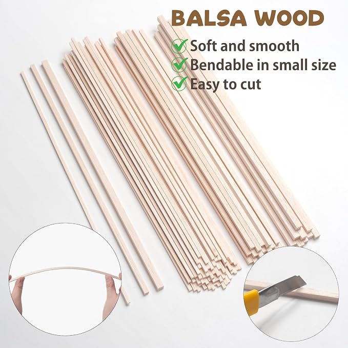 Balsa Wood Sticks for Crafts, Balsa Wood Strips 1/8 in+3/16 in+1/4 in, - Image 4