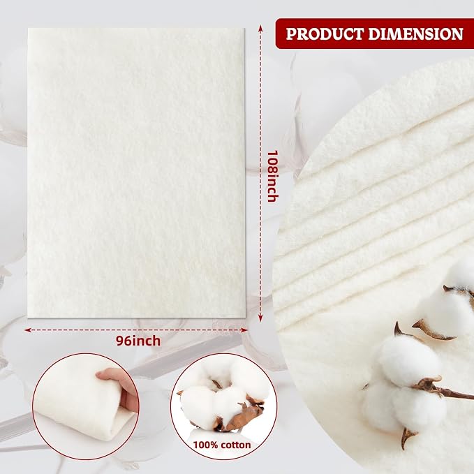 RRKTP Cotton Batting for Quilting，200 g/m² Lightweight Quilt Batting King - Image 8