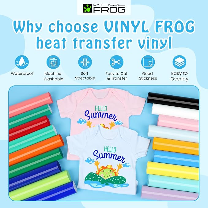 VINYL FROG 18 Sheets Heat Transfer Vinyl Bundle 12"x10" Matte HTV Vinyl Packs - Image 3