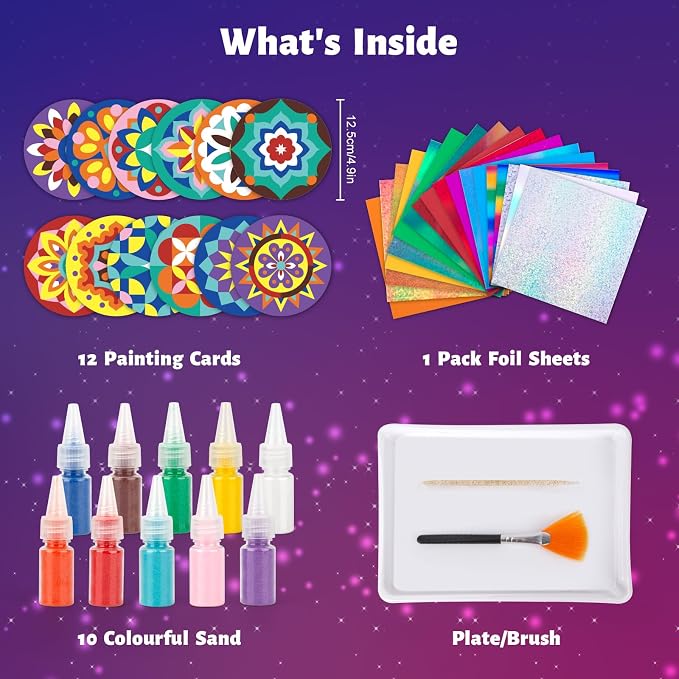 Foil Fun & Sand Art Kit for Kids, 2 in 1 Mandala Foil Arts and Sand Painting - Image 2