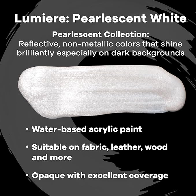 Jacquard Lumiere 8oz Fabric Paint Pearlescent White - Image 2