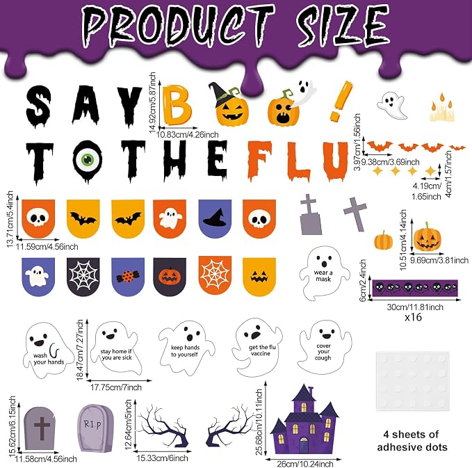 Halloween Ghost Bulletin Board Halloween Healthy Classroom Decorations Set Flu - Image 2
