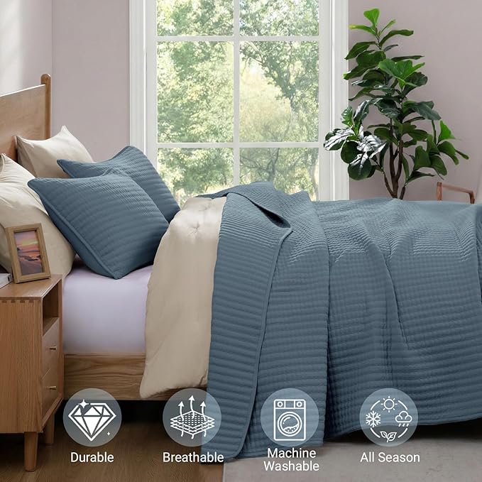 WRENSONGE Twin Quilt-2 Pieces Lightweight Bedspreads Oxford Blue Twin Quilt - Image 4