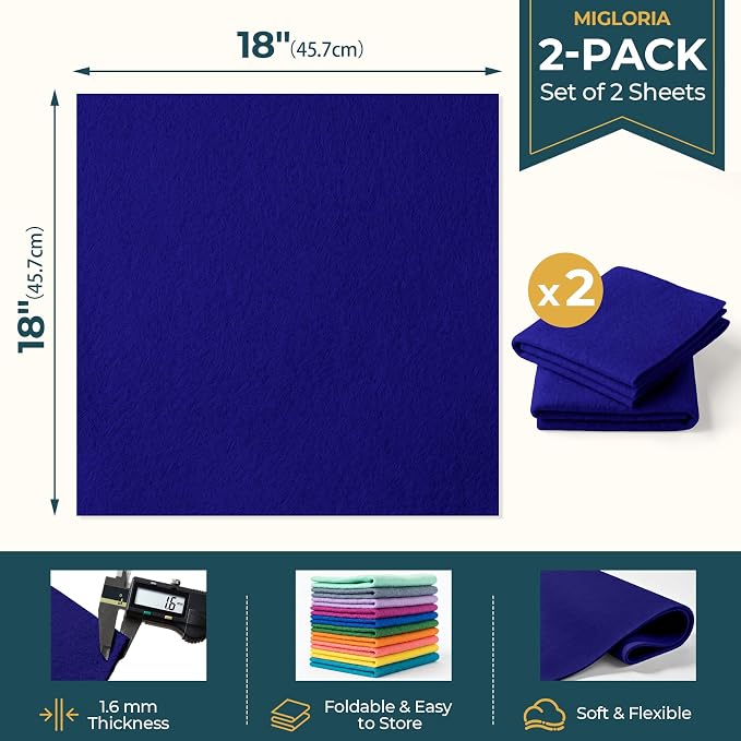 Felt Fabric Sheet 18 x 18 Inch, 1.6mm Thick | Soft and Flexible Nonwoven - Image 2