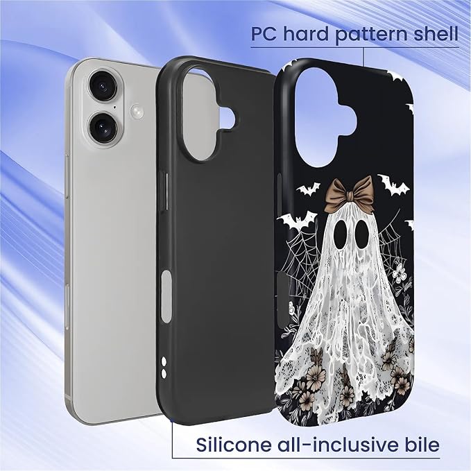 Case for iPhone 17, Scratch Resistant Hybrid Double Layer Hard Shell，Lace Ghost - Image 2