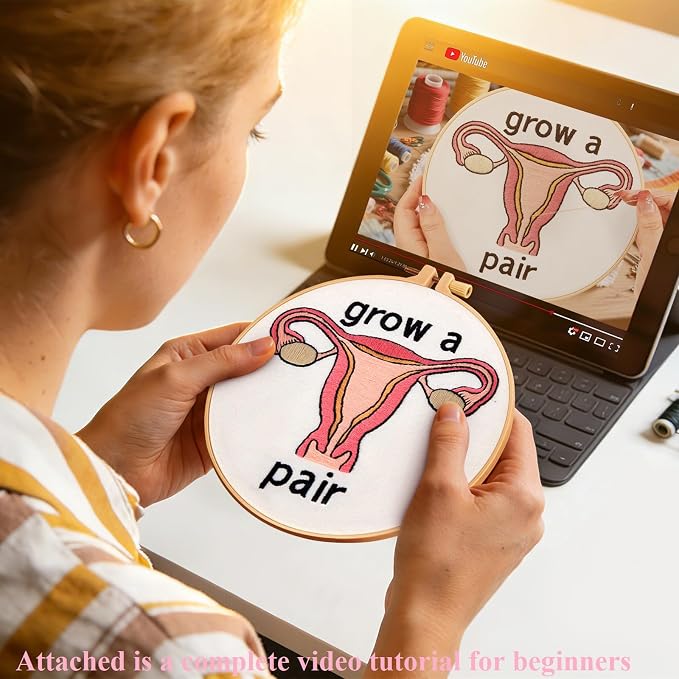 Hand Embroidery Kits for Beginners Adults, Grow a Pair Uterus Embroidery DIY Kit - Image 4