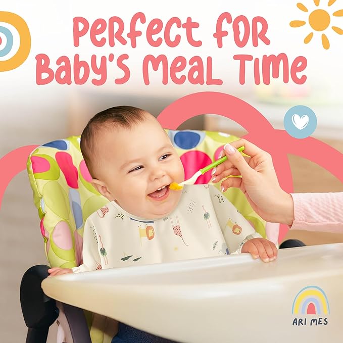 ARI MES Long Sleeves Waterproof Baby Bibs for Eating - Dinosaur, Medium- Wearable, Coverall for Toddler, Long Sleeve Bib, Smock Apron for Feeding - Applicable for 6-72 Months