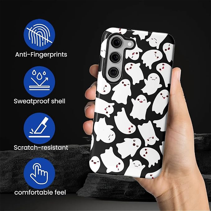 Case for Samsung Galaxy S23 Plus Case, Halloween Ghosts Bats Design Hybrid Dual - Image 3