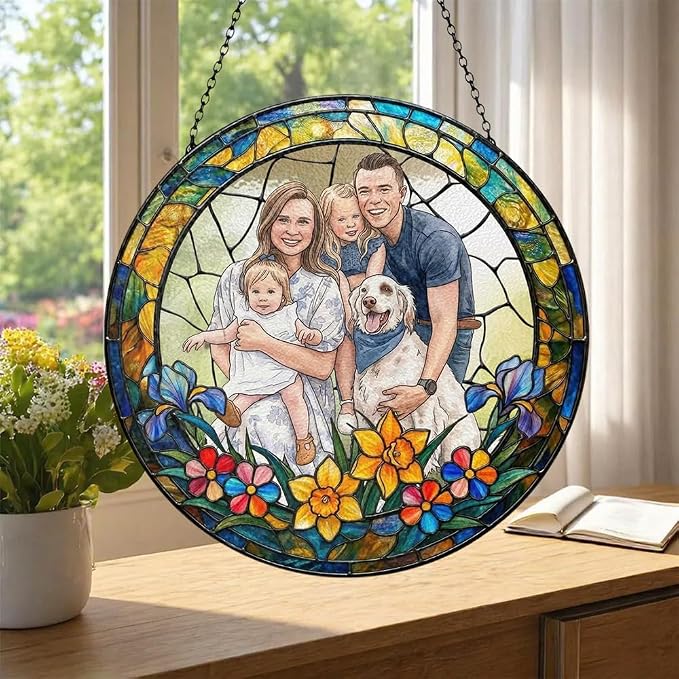 Personalized Family Stained Glass Sun Catcher, Customized Stained Glass Window - Image 4