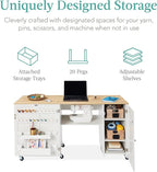 Best Choice Products Large Folding Sewing Table, Caster Wheels, Storage Shelves - Image 3