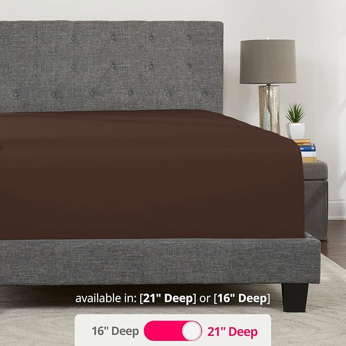 Lovely Queen Deep Pocket Fitted Sheet 21' Perfectly Fits 17'23' Mattresses Brown - Image 3